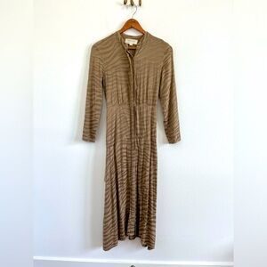 cloth & stone tiger striped button front midi long sleeve dress XS